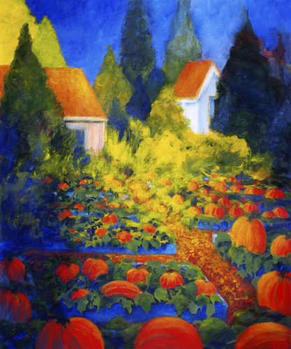 Painting-Landscape-country pumpkins