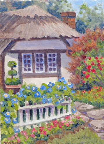 Morning%20Glories%20%26%20Thatched%20Cottage (large view)