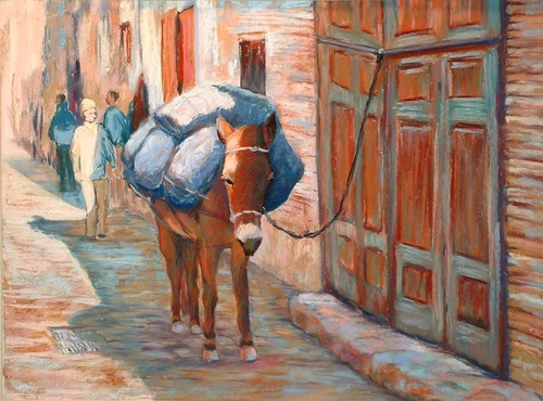 Painting-Cityscape-Donkey, Fes