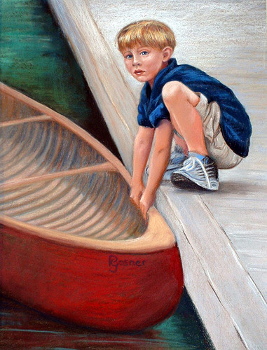 Painting-Portrait-Boy With Canoe