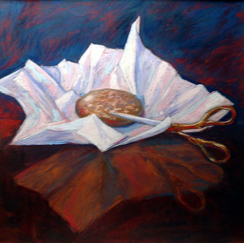 Painting-Still Life-Rock, Scissors, Paper