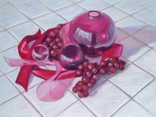 Painting-Grapes, Ribbon, Glass