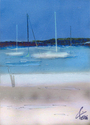 Digital Art--Photo Manipulation-SeascapeMorro Bay White Sand and Blue Boat