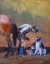 Pat Stoddard Aragon,farrier,horse,dogs,ranch,horseshoer,western art,oil painting,southwest,animals - Animals Painting