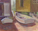 Painting--Oil-GenreWaiting Boats at Fish Beach