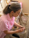 Fiber Art--Wall HangingTying on  warp ends to existing warp.