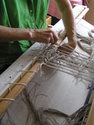 Fiber Art--Wall HangingTying warp on front apron