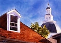 Painting--Watercolor-CityscapeRooftop and Statehouse