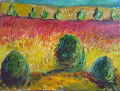 Painting-Landscape-Three Puffy Tress in an Italian Landscape