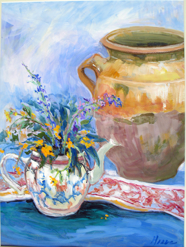 Painting-Still Life-Provence jar with Chinese Teapot