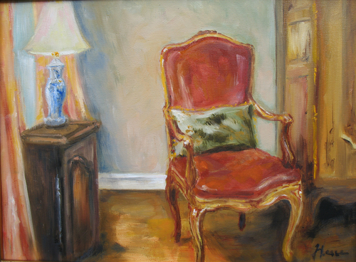 Painting-Still Life-Red Leather Chair