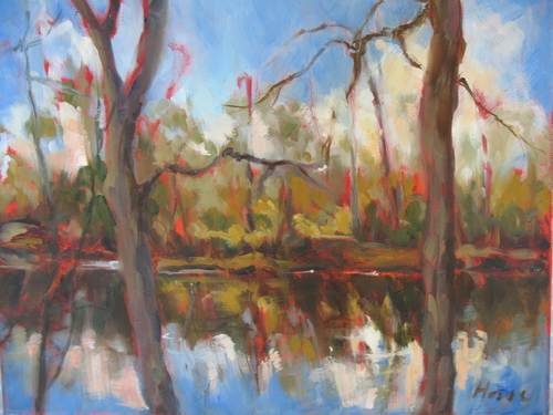 Painting-Impressionism-Reflections in Red II