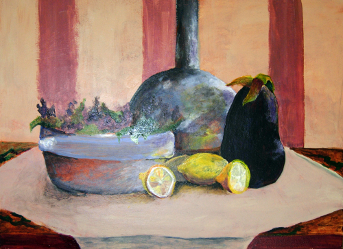 Painting-Still Life-Eggplant and Lemons