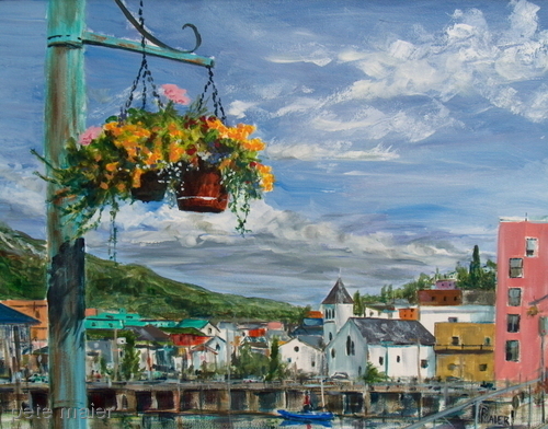 Painting-Landscape-Street Flowers