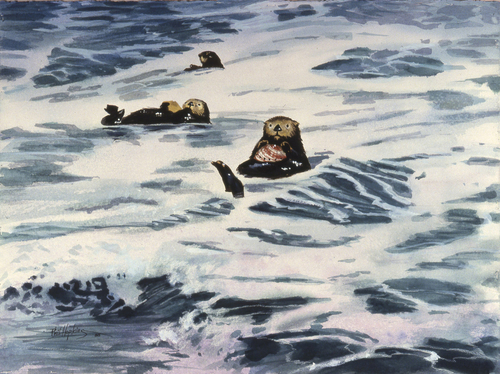 Painting-Impressionism-Otters at play
