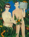 Mixed Media-Adam and Eve About to Try Oranges Having Tired of Apples