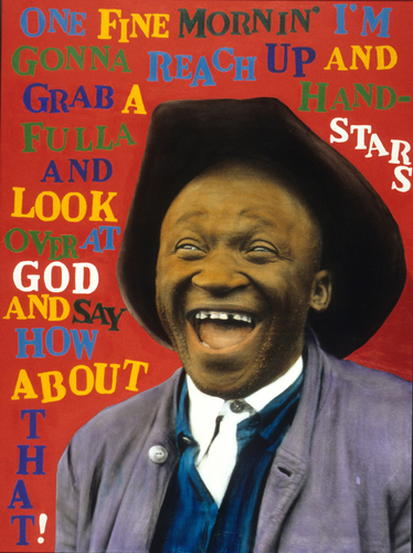 Mixed Media-Representational-Black Rodeo Cowboy Grabs Stars (Red)