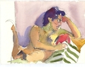 Male Nude, Reclining on Elbow
