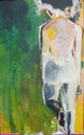 walking, yellow, green  - Figurative Painting