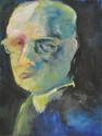 Regine Hawkins, male head, expressionism, dark mood, angry, extreme lighting - Figurative Painting