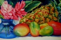 René Lynch - Still Life Painting watercolor, tropical still life, fruit,rene,lynch,rene lynch,still life, mango, pineapple, ginger - Still Life Painting