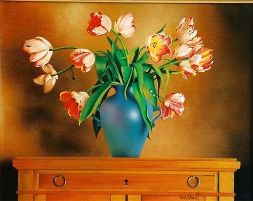 Tulips with Blue Vase