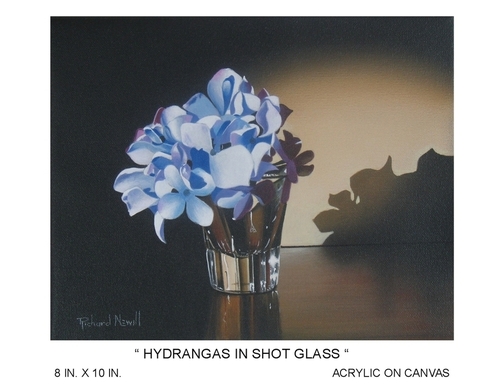 hydrangas in shot glass