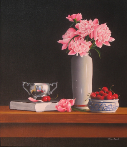PEONIES WITH CHERRIES