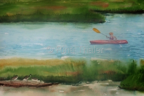 Painting-Sports-Kayaking on the bay