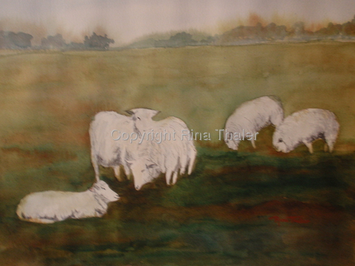 Painting-Animals-sheep at stonehenge
