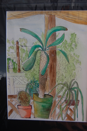 Painting-Impressionism-Back yard plants 