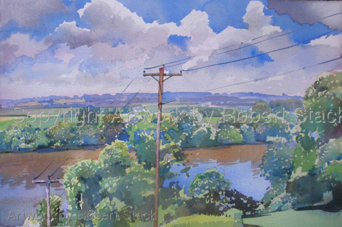 Painting-Landscape-Power Lines near the River