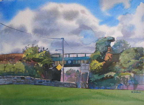 Painting-Landscape-Bridge with Green Grass