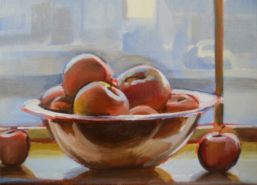 Painting-Still Life-Apples with Silver Bowl