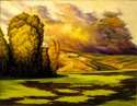 landscape, realism, oil, clouds, green, yellow, trees. -  Painting