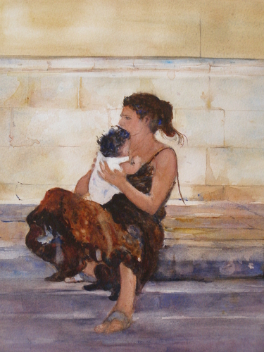 Painting-Figurative-Girl with Baby