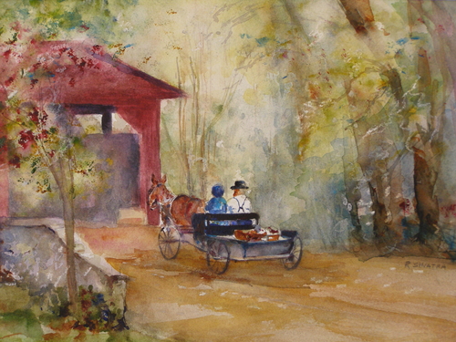 Painting-Landscape-Home with Groceries