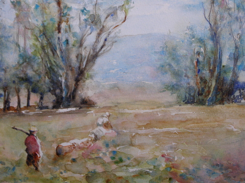 Painting-Landscape-Goat Pasture & Trees