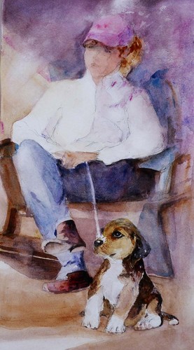 Painting-Animals-Girl with Beagle