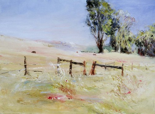 Painting-Landscape-Fence Posts and Trees