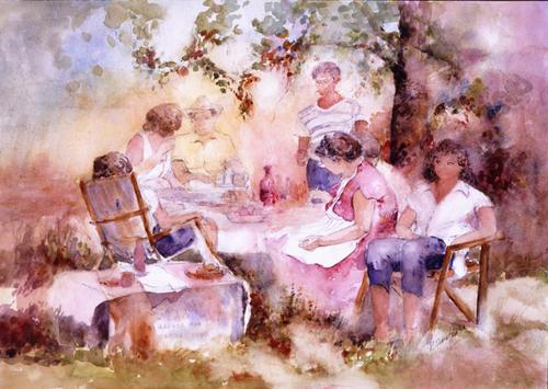 Painting-Genre-Sunday Picnic with Mama
