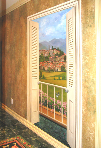 Painting-Landscape-Trompe l'oeil doors to Tuscany