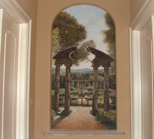 Painting-Backlit Tuscan garden