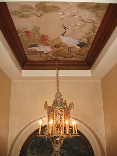 Painting-Chinese silk and cranes