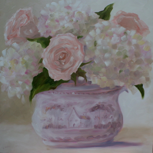 Pink Blush Hydrangeas in Staffordshire Bowl