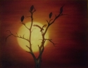 Sabine Barber - Landscape Painting Sunset With Birds - Landscape Painting