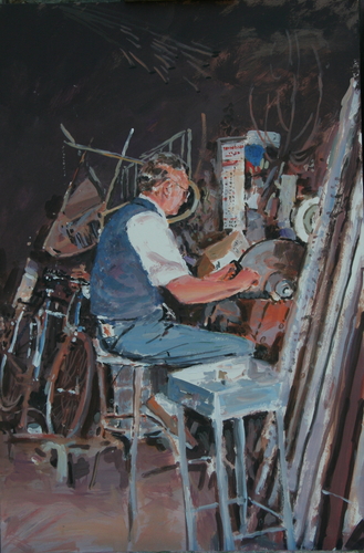 Painting-An artisan at his hidden nook in Carini