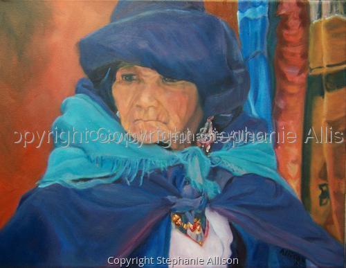 Painting-Portrait-Ecuador Woman in Turquoise Scarf