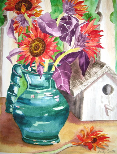 Painting-Still Life-Red Sunflowers
