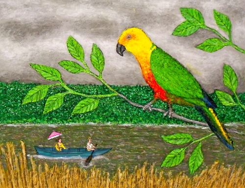 Painting-Landscape-Sun Parakeet in Suriname